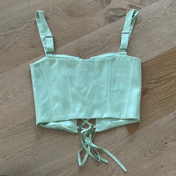 Meshki Scarlet Satin Corset top in Pistachio Green - Picture 3 of 5